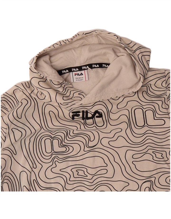 FILA Boys Abstract Pattern Graphic Hoodie Jumper 13-14 Years Off White