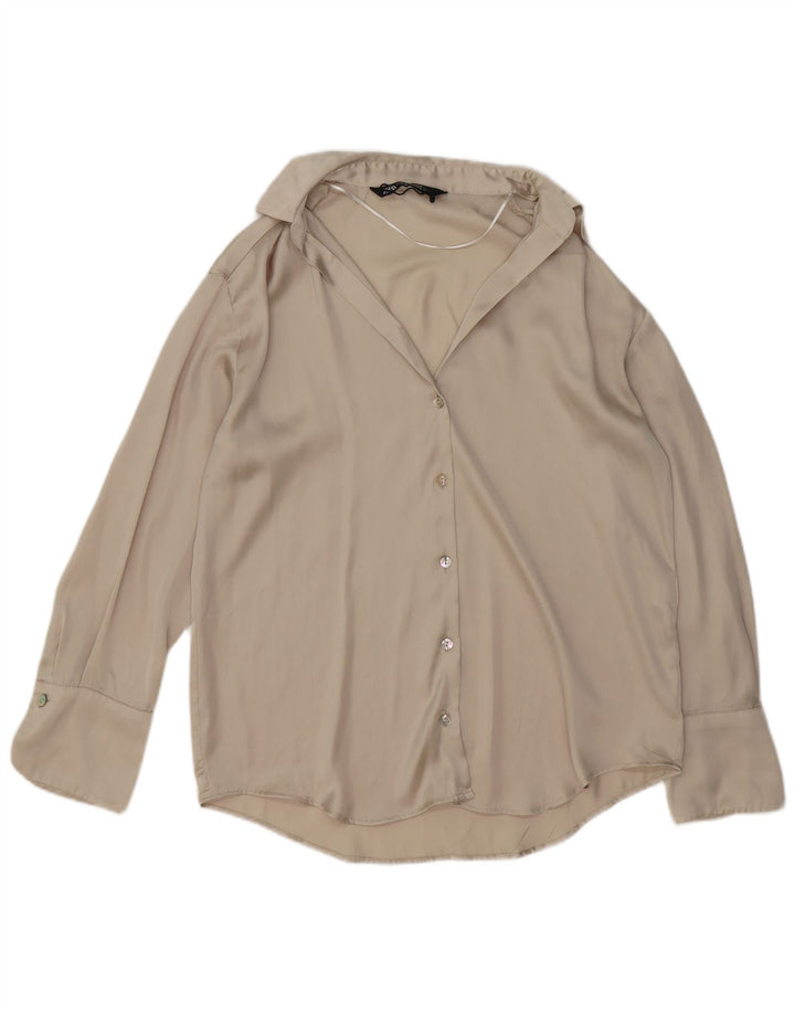 ZARA Womens Oversized Shirt Blouse UK 10 Small Beige Polyester