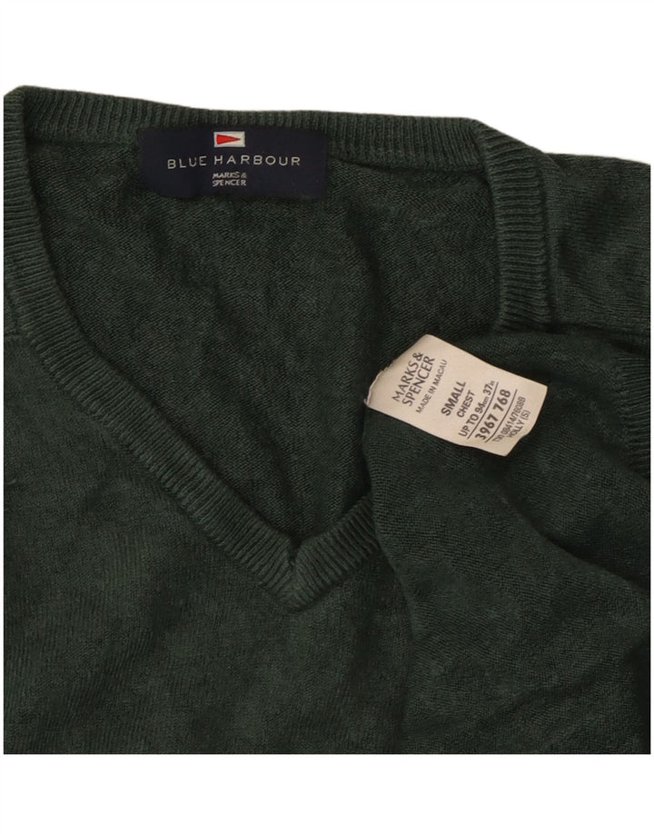 Marks & Spencer Herren Blue Harbor V-Ausschnitt Pullover Pullover Small Grün Acryl
