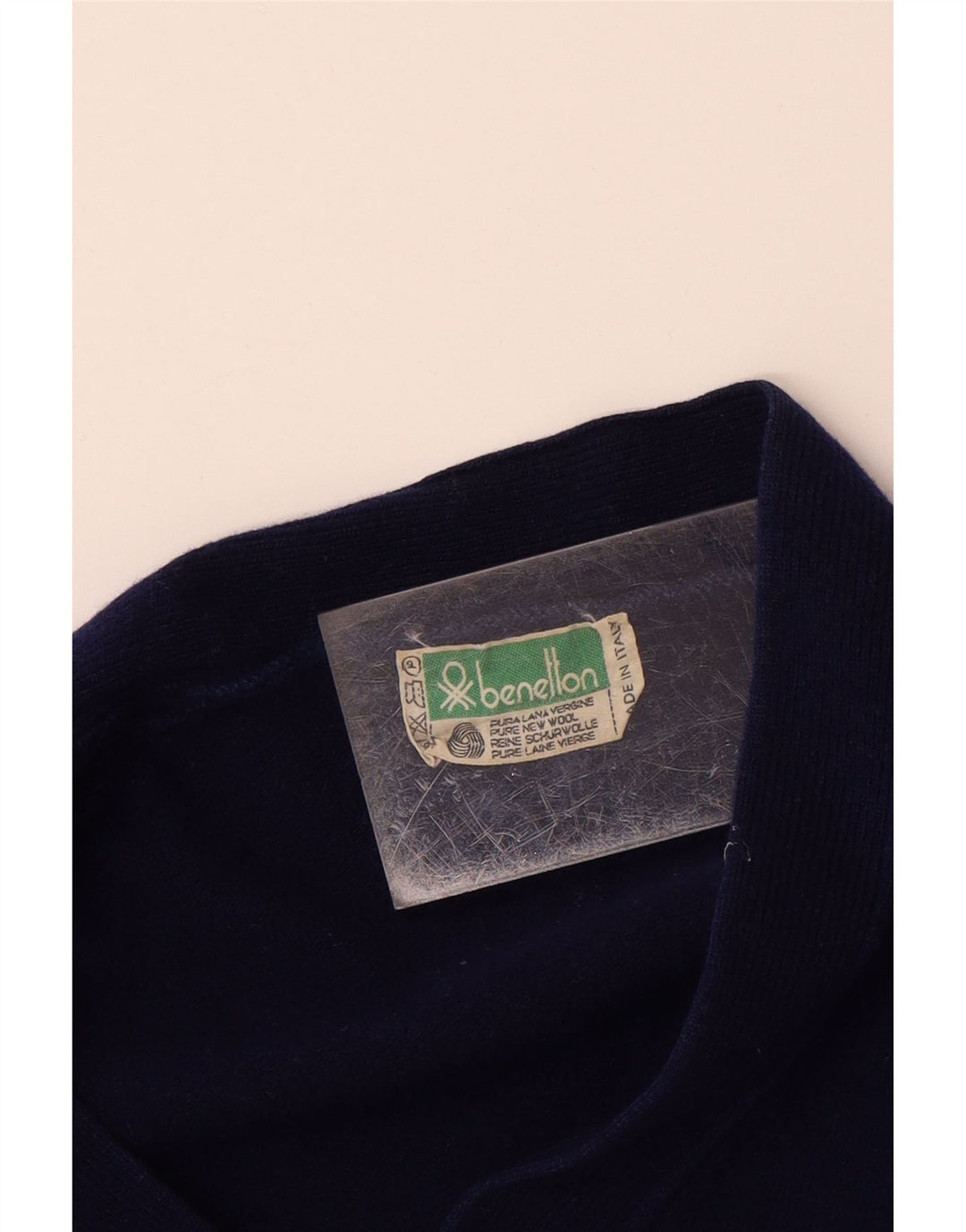 BENETTON Jungen-Cardigan-Pullover, 13–14 Jahre, marineblaue Wolle