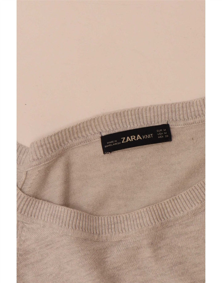 Übergroßer Damen-Pullover mit U-Boot-Ausschnitt von Zara, Gr. 14, mittelgraue Viskose