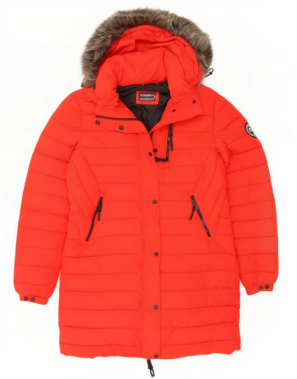 Superdry Wattierter Mantel mit Kapuze für Damen, UK 12, Mittelrot, Polyester