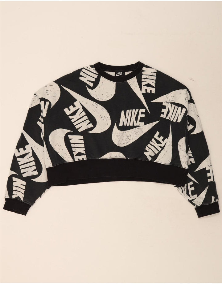 NIKE Womens Oversized Crop Graphic Sweatshirt Jumper UK 14 Medium Black Vintage Nike and Second-Hand Nike from Messina Hembry 