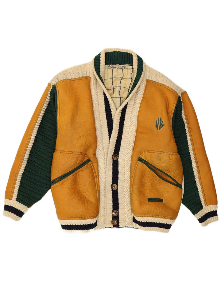 Umberto Bilancioni Herrenjacke UK 40 Großes gelbes Colourblock-Leder