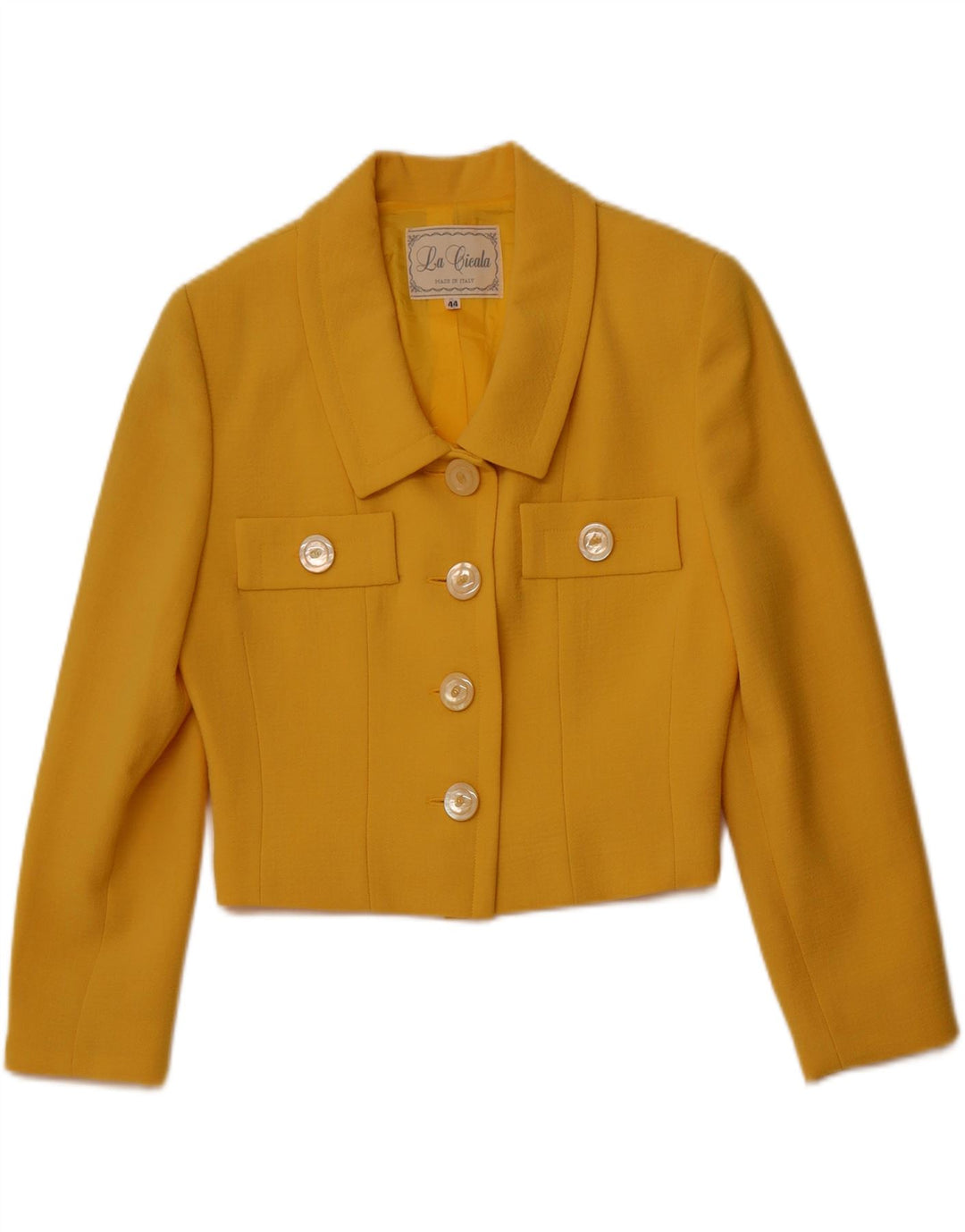 VINTAGE Damen 4-Knopf-2-teiliges Rockset IT 44 Medium W26 Gelbe Wolle