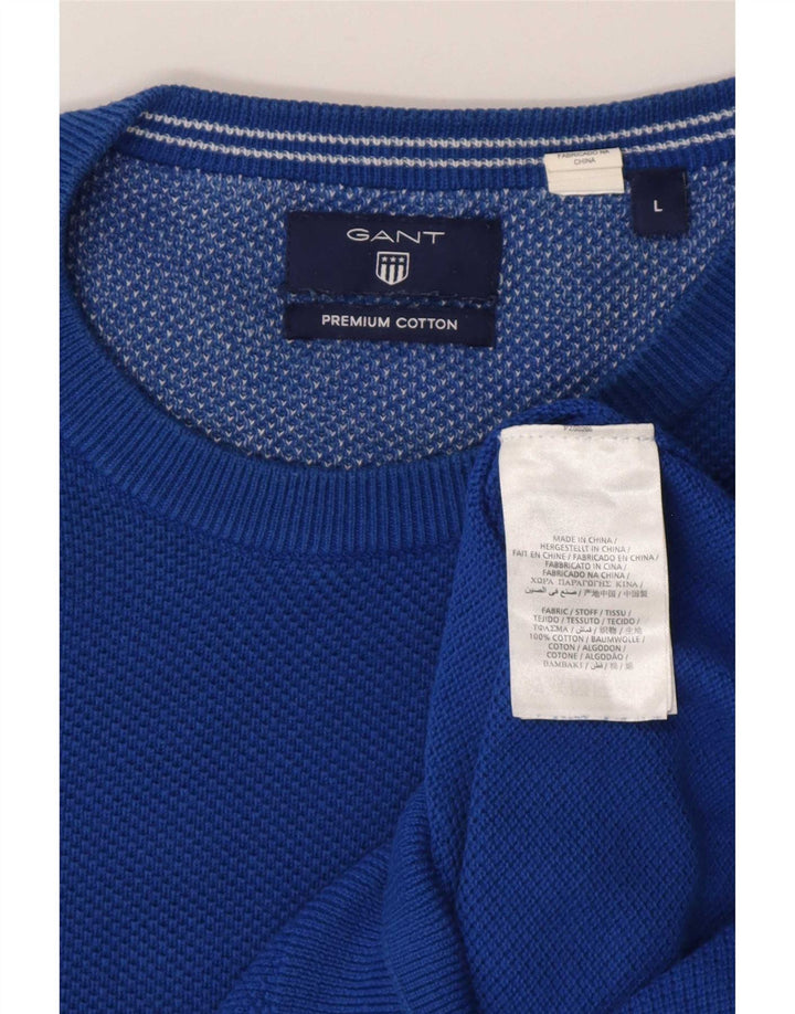 Gant Herren-Pullover mit Rundhalsausschnitt, groß, aus blauer Baumwolle