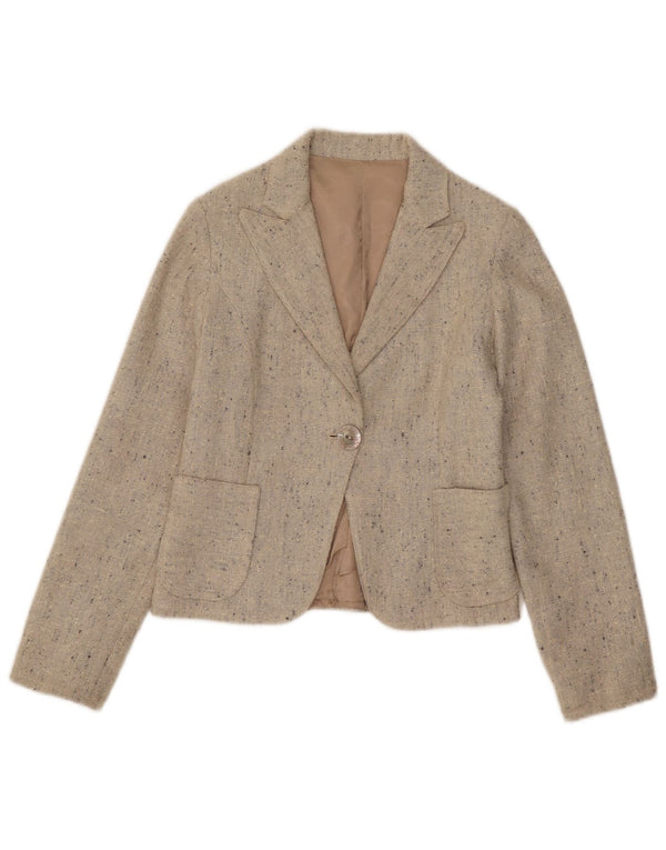 Vintage Damen Crop 1 Knopf Blazer Jacke UK 4 XS Beige meliert