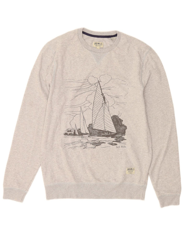 Jack Wills Herren-Sweatshirt mit Grafik, Größe S, Grau, Baumwolle