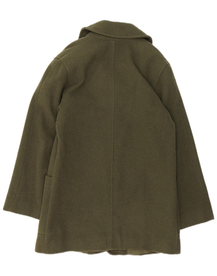 VINTAGE Damen Übergroßer Mantel UK 10 Kleine grüne Wolle