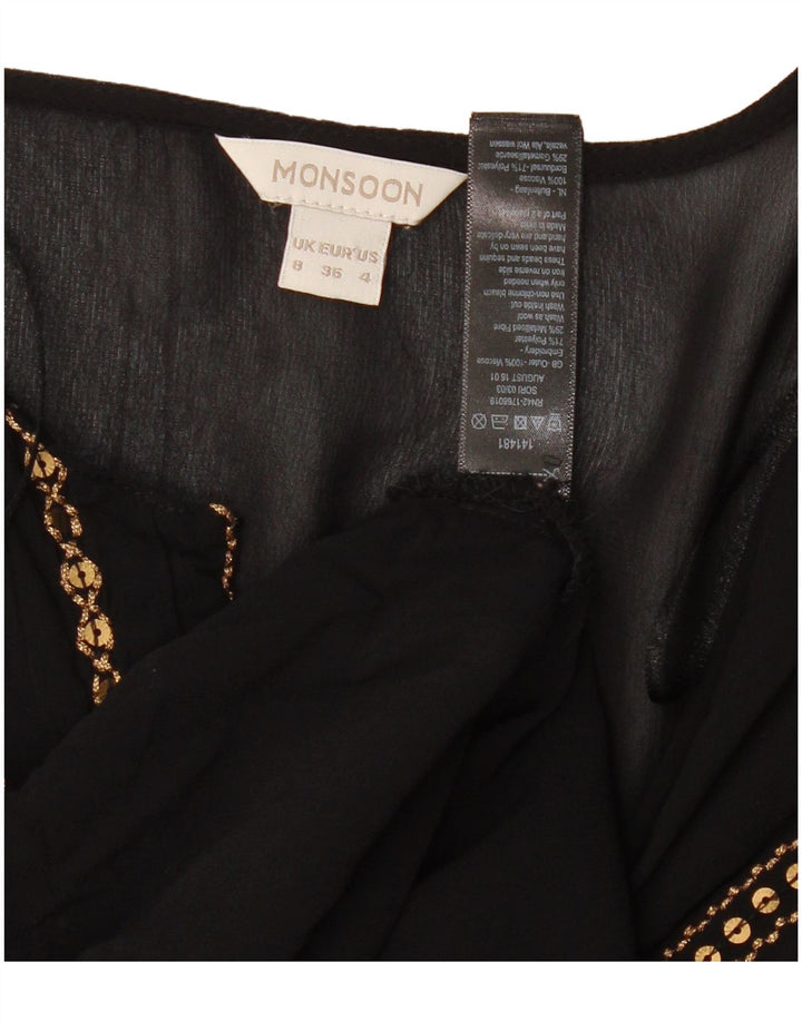 MONSOON Damen-Blusenoberteil mit langen Ärmeln, Gr. 8, Schwarz, Viskose