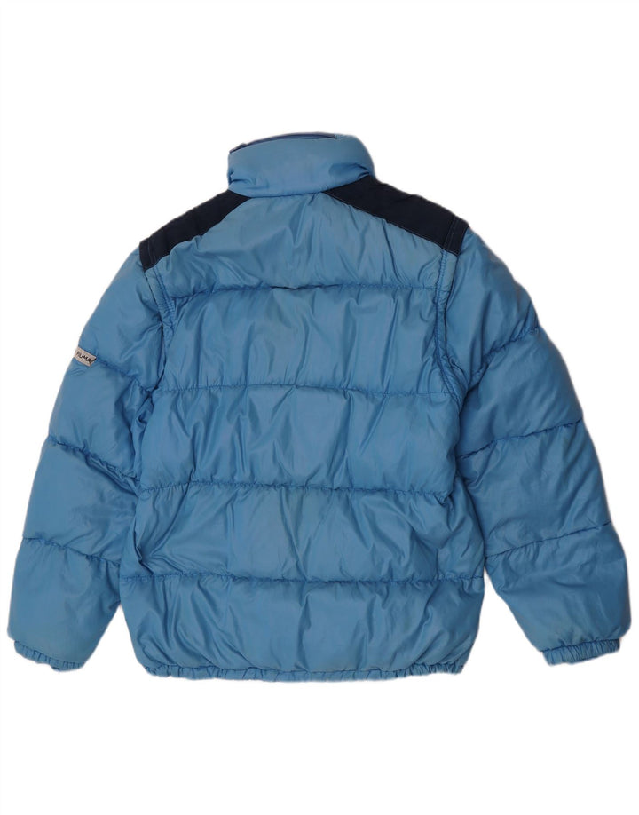 Wattierte Vintage-Herrenjacke mit Kapuze, IT 52 XL, blaues Colourblock-Polyamid