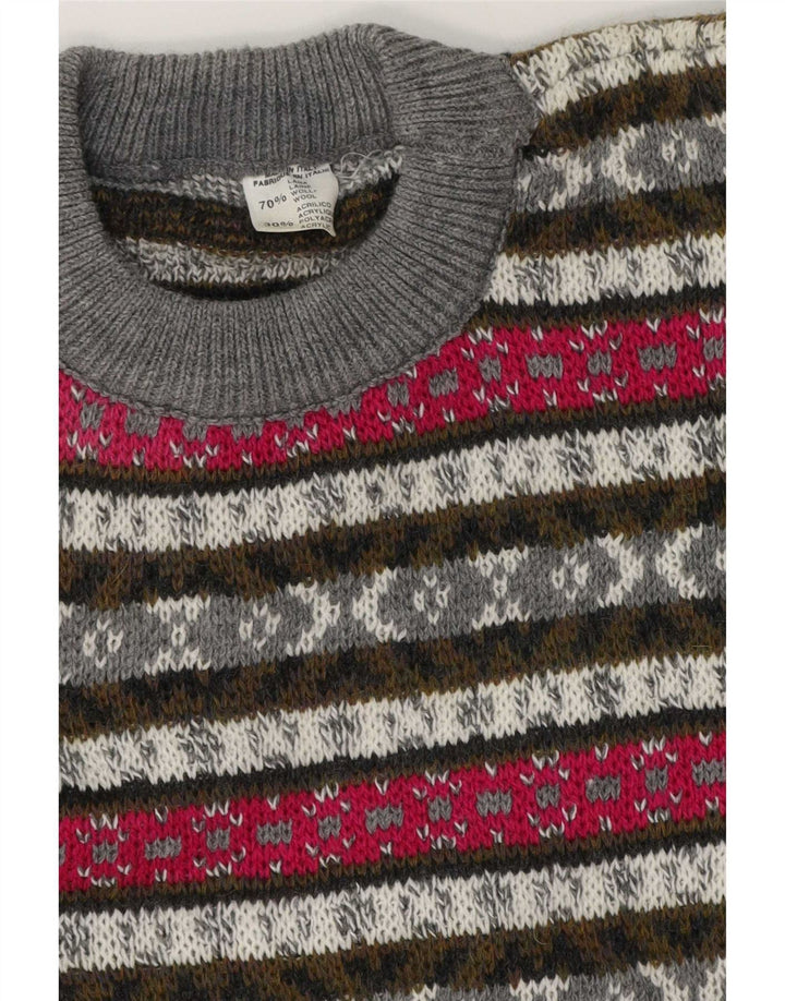 Vintage Herren-Pullover mit Rundhalsausschnitt, mittelgroß, mehrfarbig, Fair-Isle-Wolle
