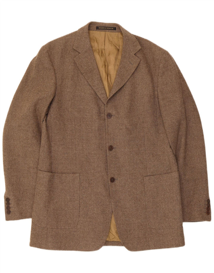 Marks & Spencer Herren 3-Knopf-Blazerjacke UK 42 Große braune Schurwolle