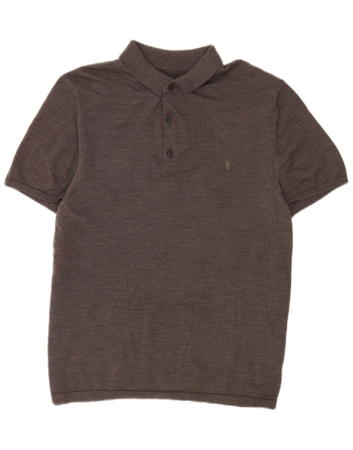 All Saints Herren-Pullover mit Polokragen, kurzärmelig, Größe L, Grau