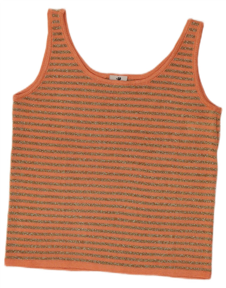 Vintage Damen Strick Cami Top IT 42 Mittelorange gestreift