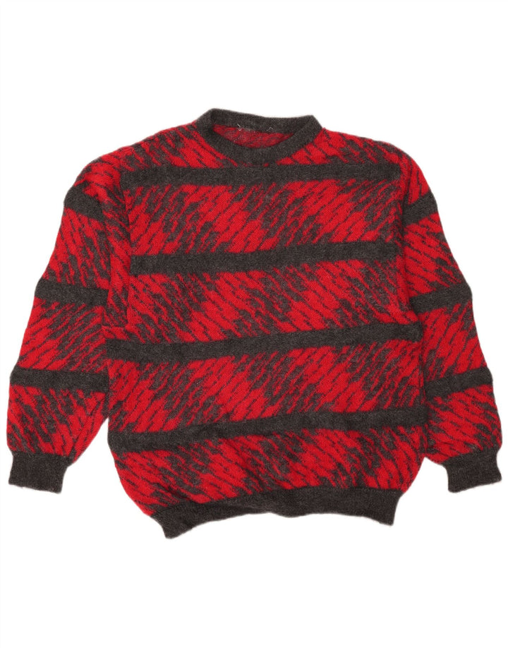 Vintage Herren Pullover mit Rundhalsausschnitt, groß, rot gestreift