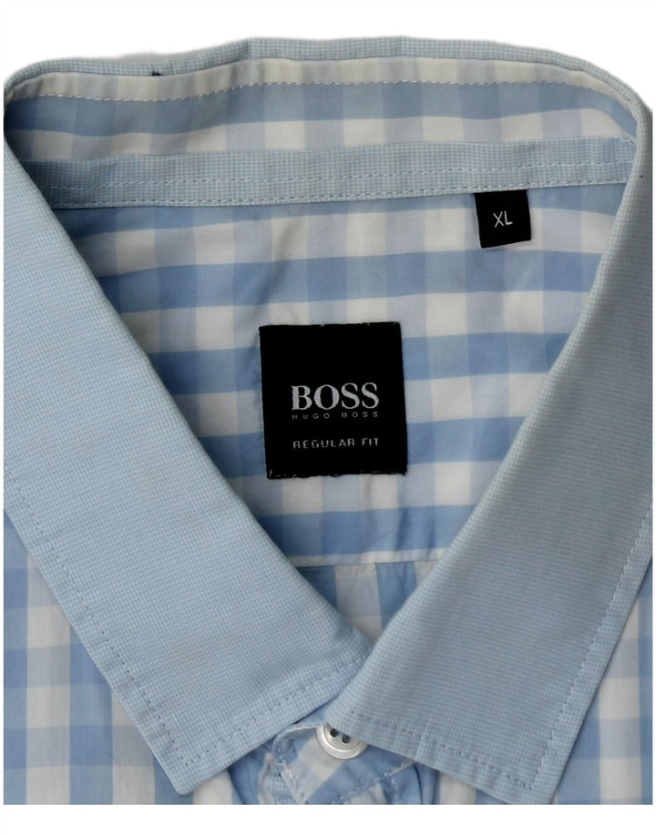 HUGO BOSS Mens Regular Fit Shirt XL Blue Check Cotton