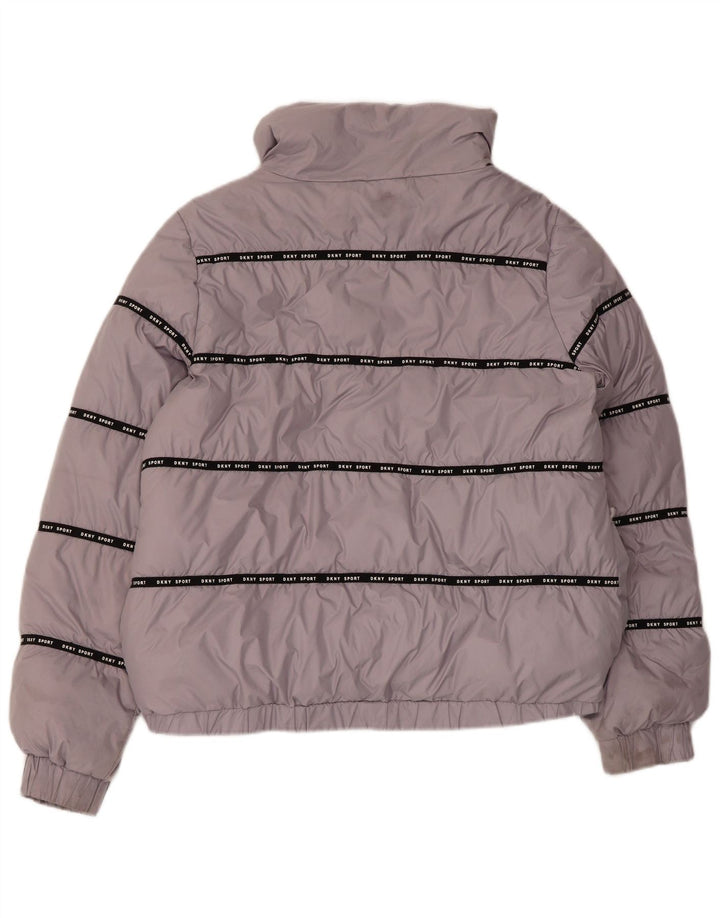 Dkny Womens Graphic Hooded Wattierte Jacke UK 12 Mittelgraues Polyester