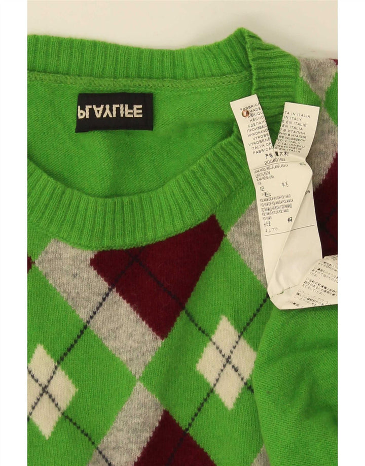 Playlife Herren-Pullover mit Rundhalsausschnitt, XL, grüne Argyle-/Diamantwolle