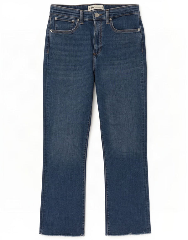 Zara Damen Crop Straight Jeans EU 38 Small W28 L25 Blaue Baumwolle