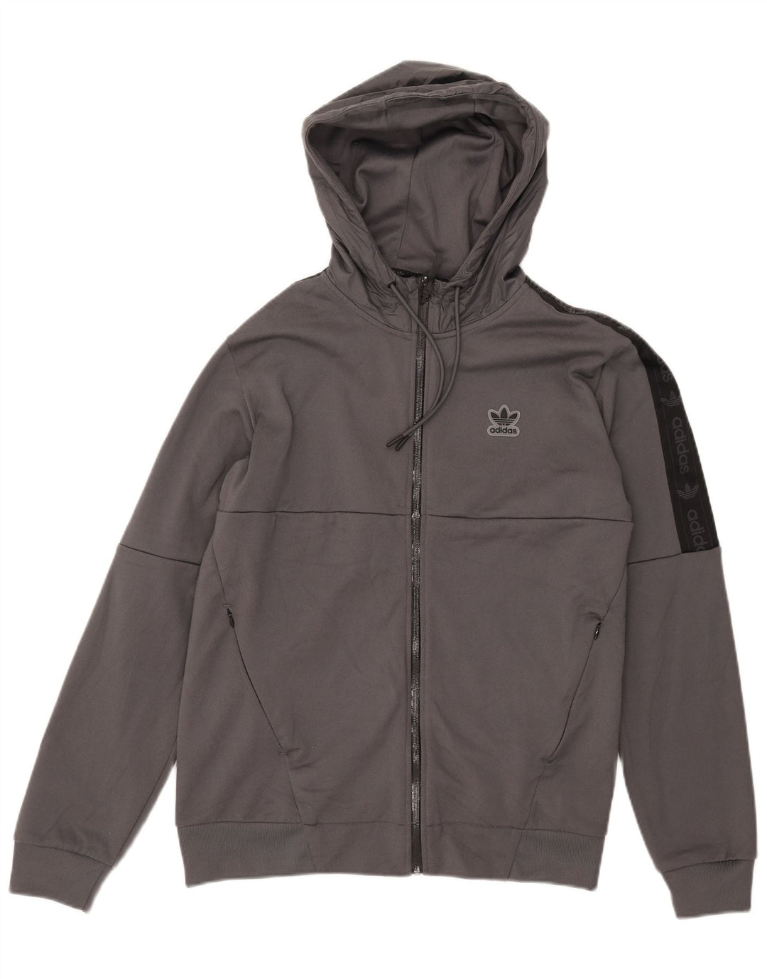 Adidas Herren-Kapuzenpullover mit Reißverschluss, mittelgraues Farbblock-Polyester