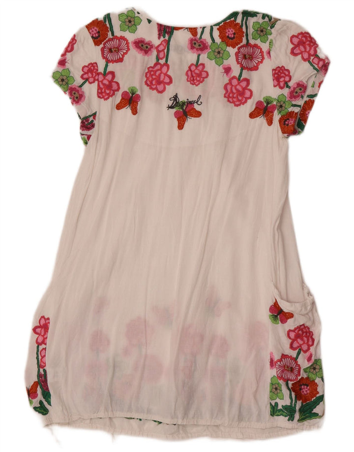 Desigual Damen Tunika-Top UK 12 Mittelweiße Viskose mit Blumenmuster