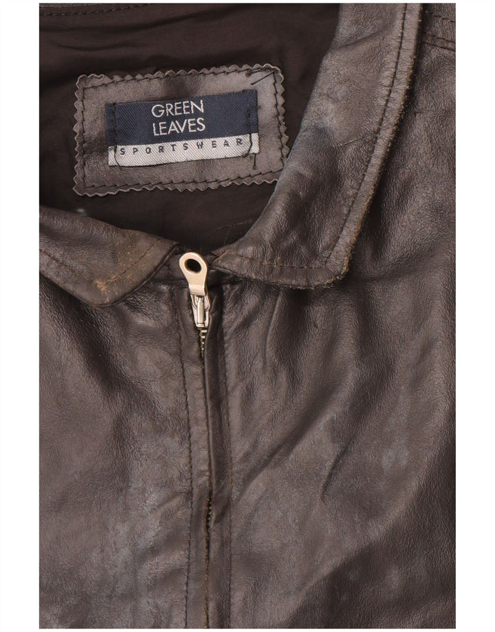 GREEN LEAVES Mens Leather Gilet Large Black Leather