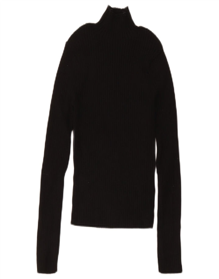 Zara Damen Crop Top Langarm UK 12 Medium Schwarz Viskose