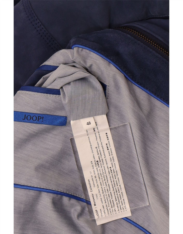 Joop Herren Wildleder Bomberjacke IT 48 Mittelblaues Colourblock-Leder