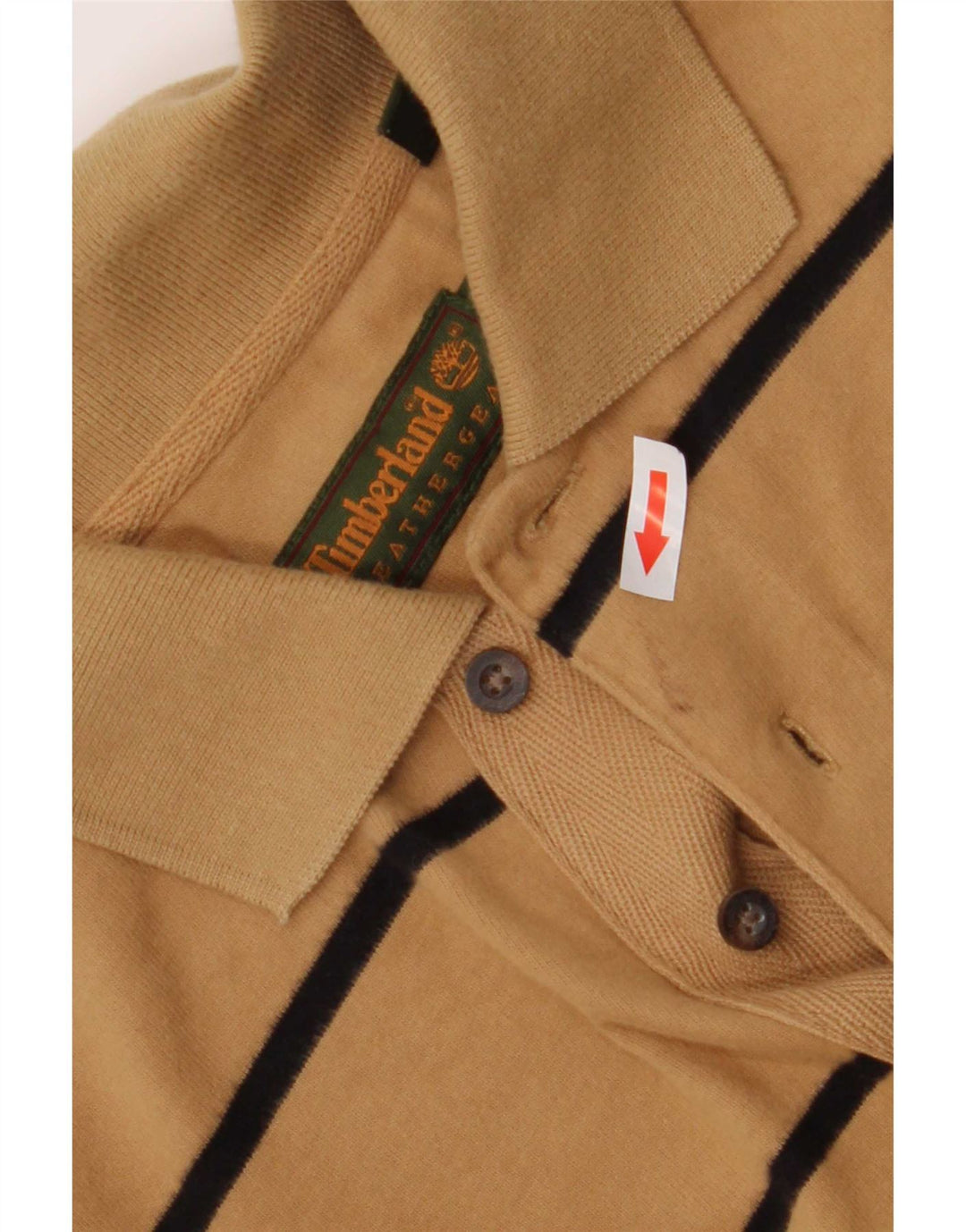 Timberland Herren-Langarm-Poloshirt aus mittelbeiger, gestreifter Baumwolle