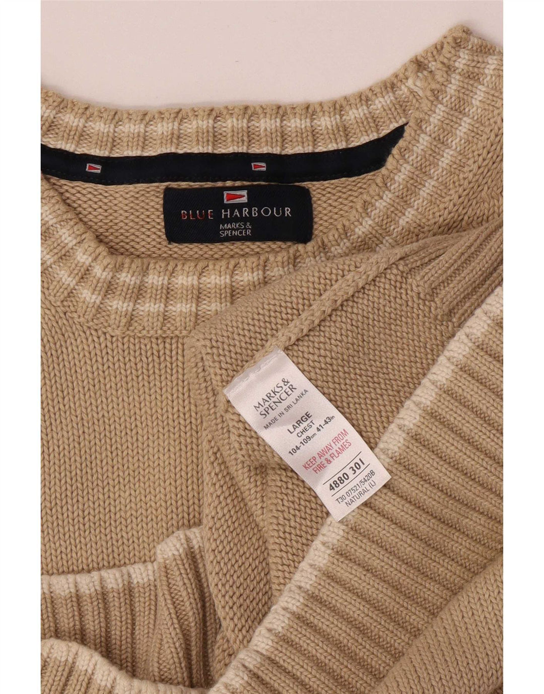 Marks & Spencer Herren-Pullover „Harbor“ mit Rundhalsausschnitt, Blau, Größe L, Beige