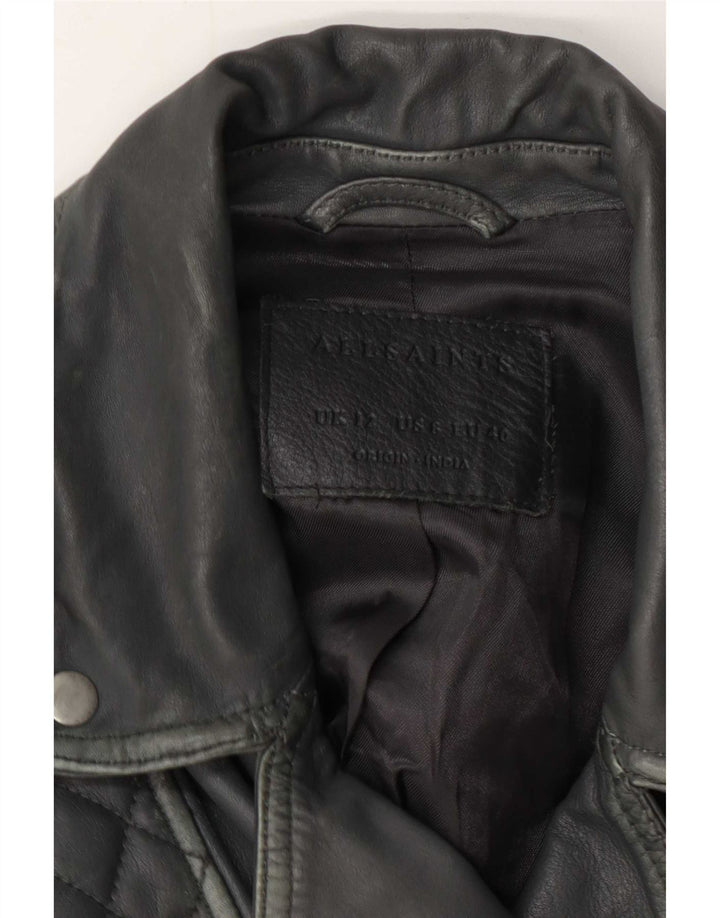 All Saints Damen Leder Bikerjacke UK 12 Mittelgrau