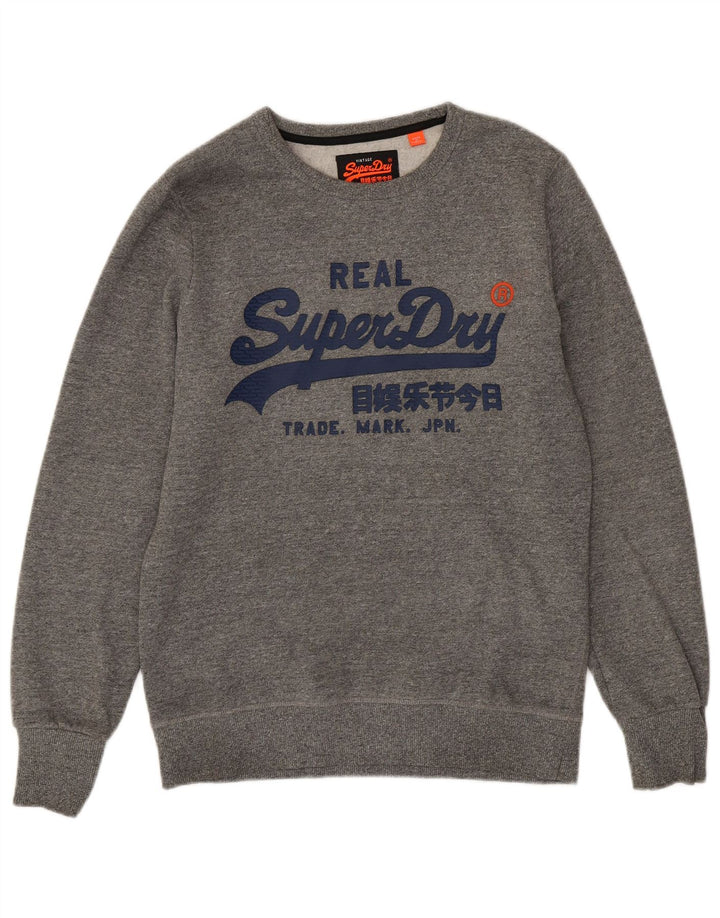SUPERDRY Herren-Sweatshirt mit grafischem Muster, groß, grau gesprenkelte Baumwolle