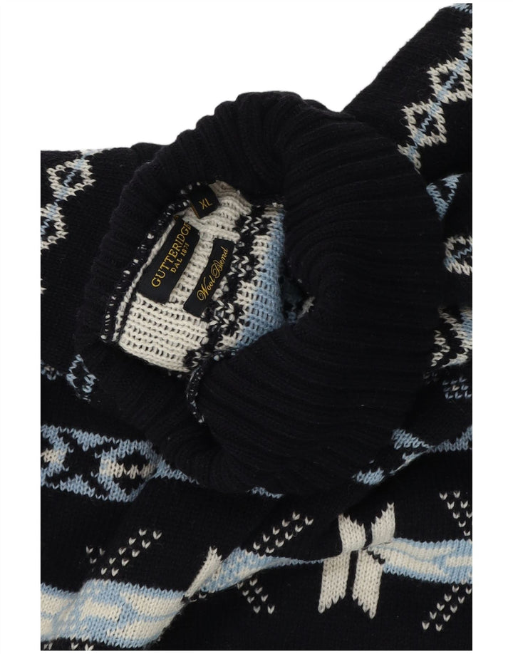 GUTTERIDGE Rollkragenpullover für Herren, XL, Marineblau, Fair-Isle-Wolle