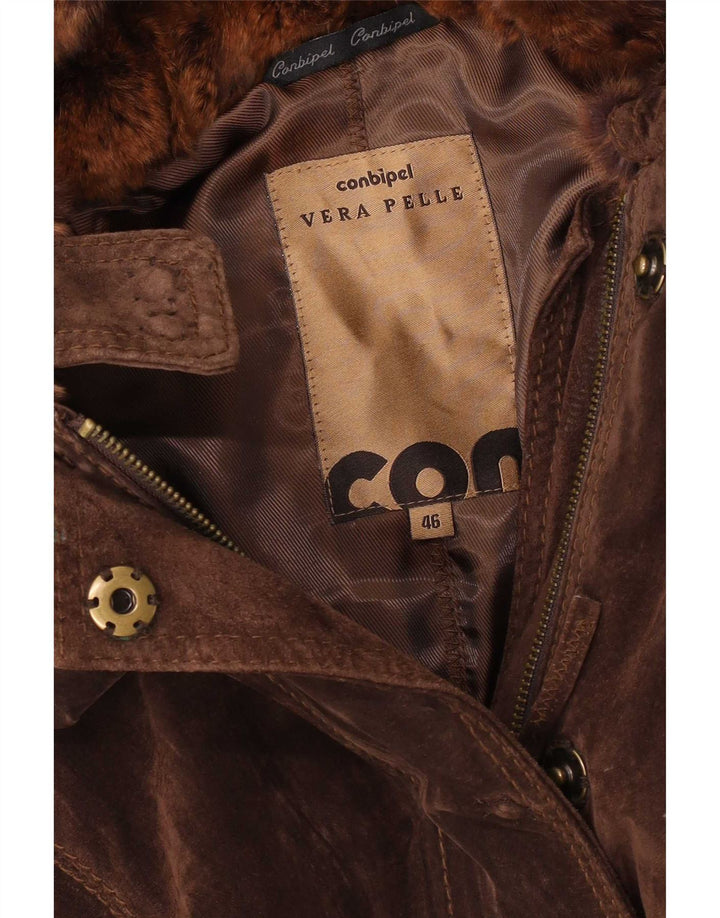 Conbipel Damen Wildlederjacke mit Kapuze IT 46 Großes braunes Leder