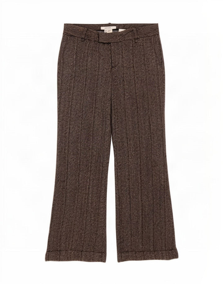 Zara Damen Bootcut Freizeithose EU 40 Medium W30 L30 Graues Fischgrätenmuster