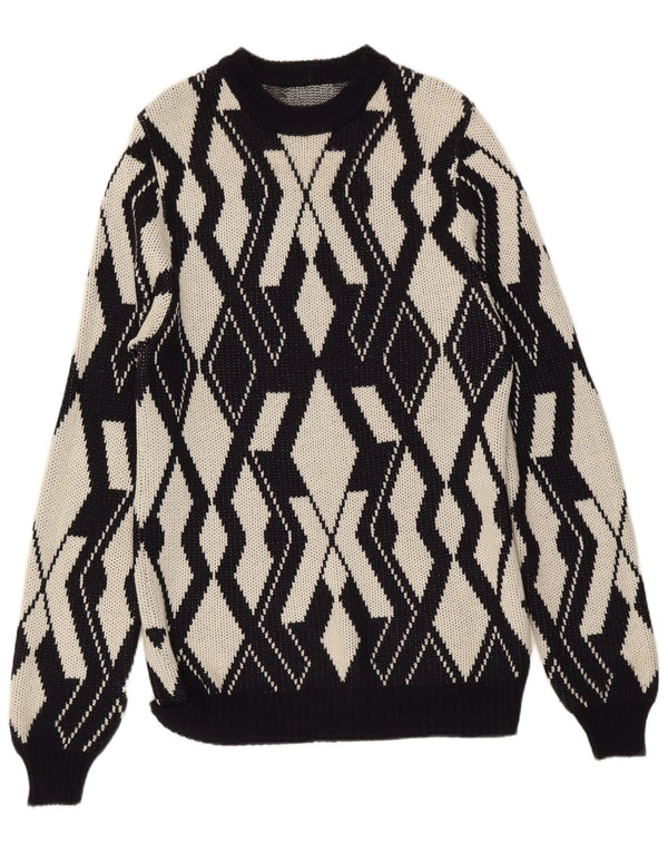 Vintage Damen Pullover mit Rundhalsausschnitt UK 20 2XL Grau Geometrisch