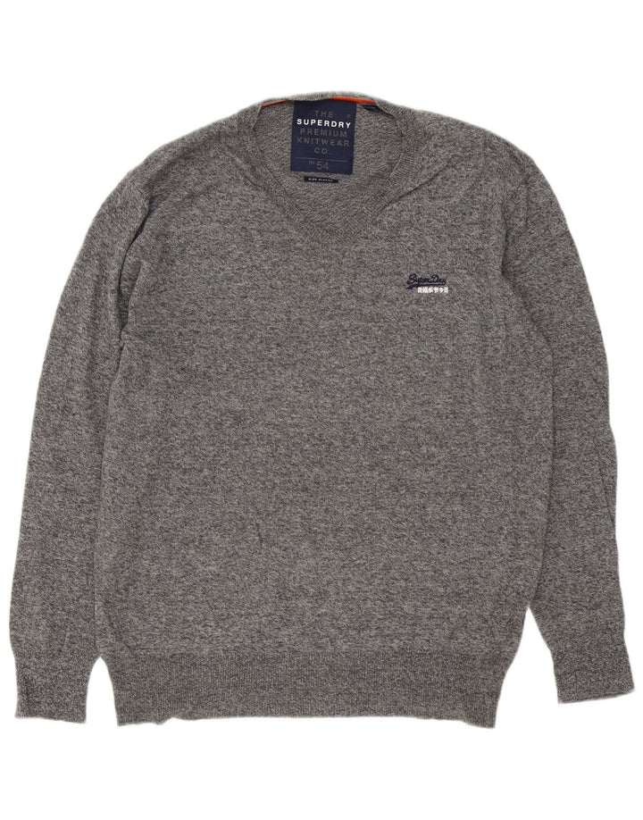 Superdry Herren-Pullover mit V-Ausschnitt, XL, grau gefleckte Baumwolle