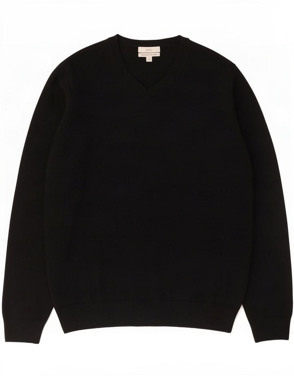 Marks & Spencer Herren-Pullover mit V-Ausschnitt, XL, schwarze Lammwolle