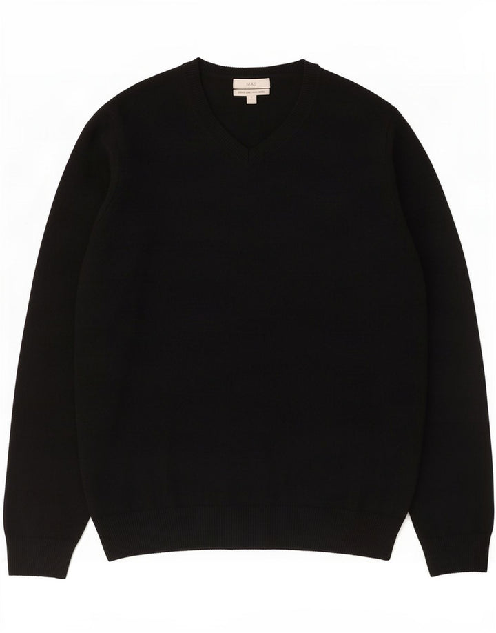 Marks & Spencer Herren-Pullover mit V-Ausschnitt, XL, schwarze Lammwolle