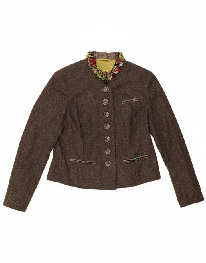 Vintage Damen Blazerjacke mit 7 Knöpfen, EU 42, große braune Schurwolle