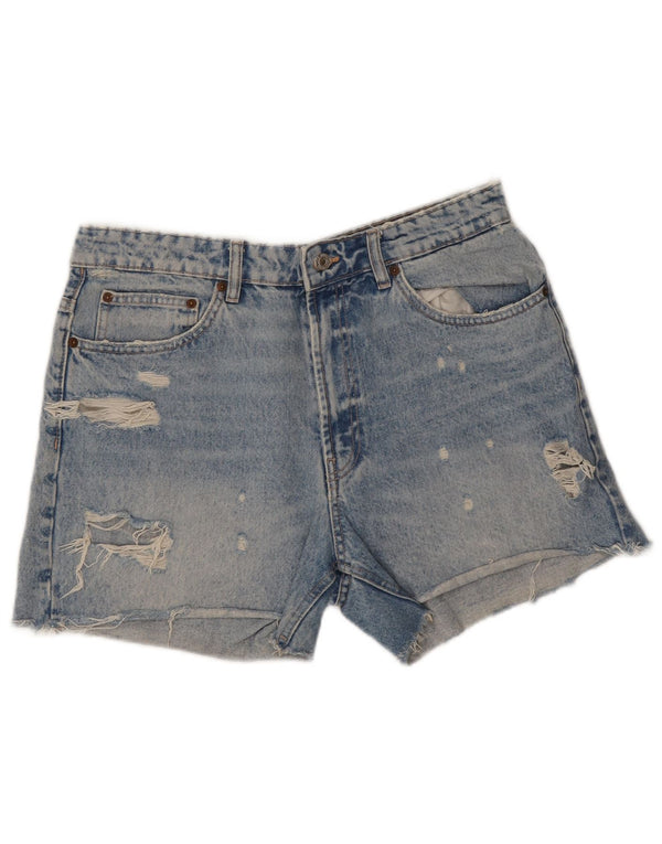 Zara Damen Distressed Denim Shorts EU 42 Large W32 Blaue Baumwolle
