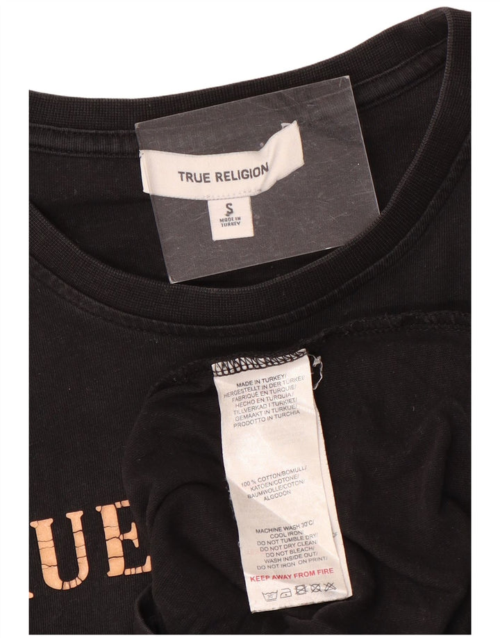 True Religion Herren-T-Shirt mit Grafik, Größe S, schwarze Baumwolle