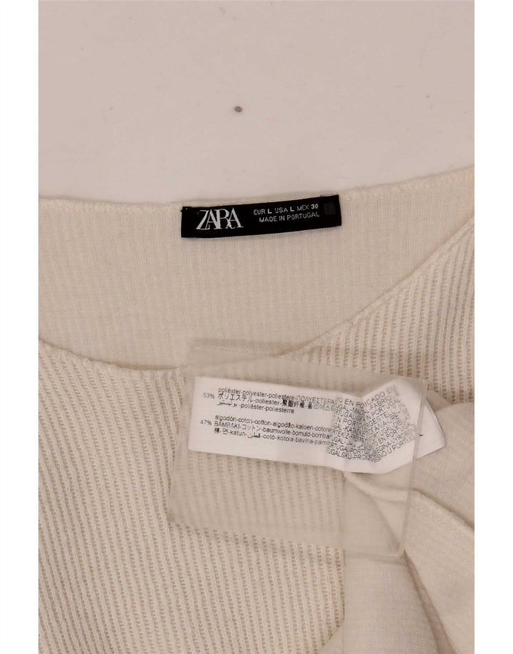 Zara Damen Crop T-Shirt Top UK 16 Large Off White Polyester
