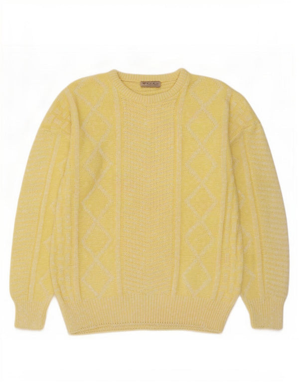 Vintage Herren Pullover mit Rundhalsausschnitt IT 52 Große gelbe geometrische Baumwolle