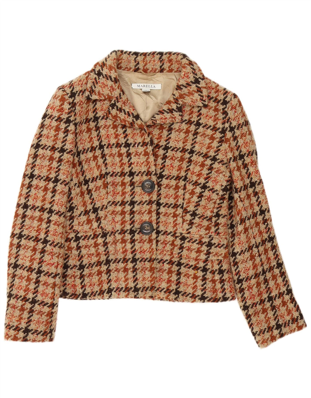 Marella Damen Blazerjacke UK 12 Mittelbrauner Hahnentritt-Klassiker