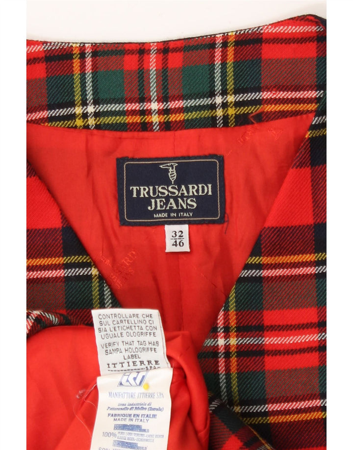 Trussardi Damen Longline-Weste IT 46 Große rote karierte Schurwolle