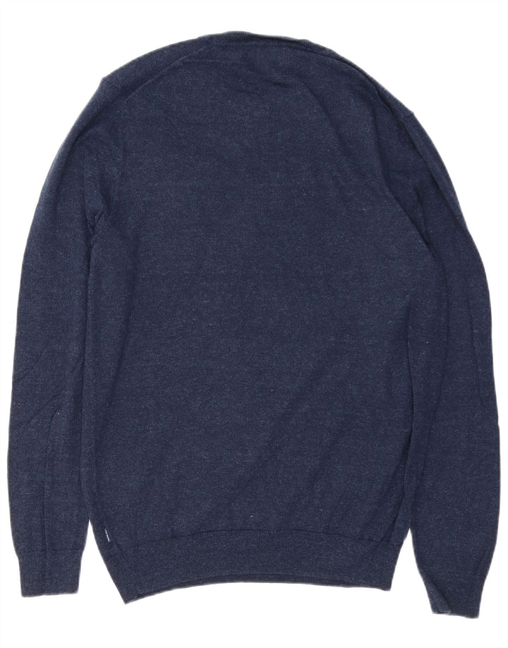 SUPERDRY Herren-Pullover mit Rundhalsausschnitt, mittelmarineblau gesprenkelte Baumwolle