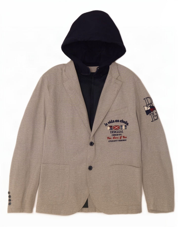 Desigual Herren-Blazer mit Kapuze und 2 Knöpfen, UK 48 4XL, Grau, Farbblock