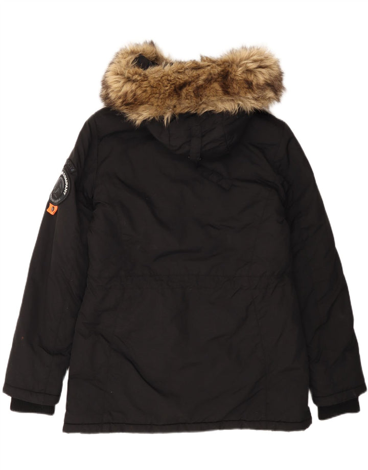Superdry Damen-Parka mit Kapuze, UK 12, Mittelschwarzes Nylon